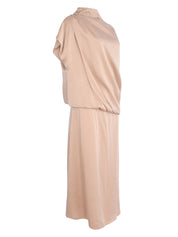 ENVER SATIN DRAPED DRESS WITH PIERCING DETAIL ON SHOULDER