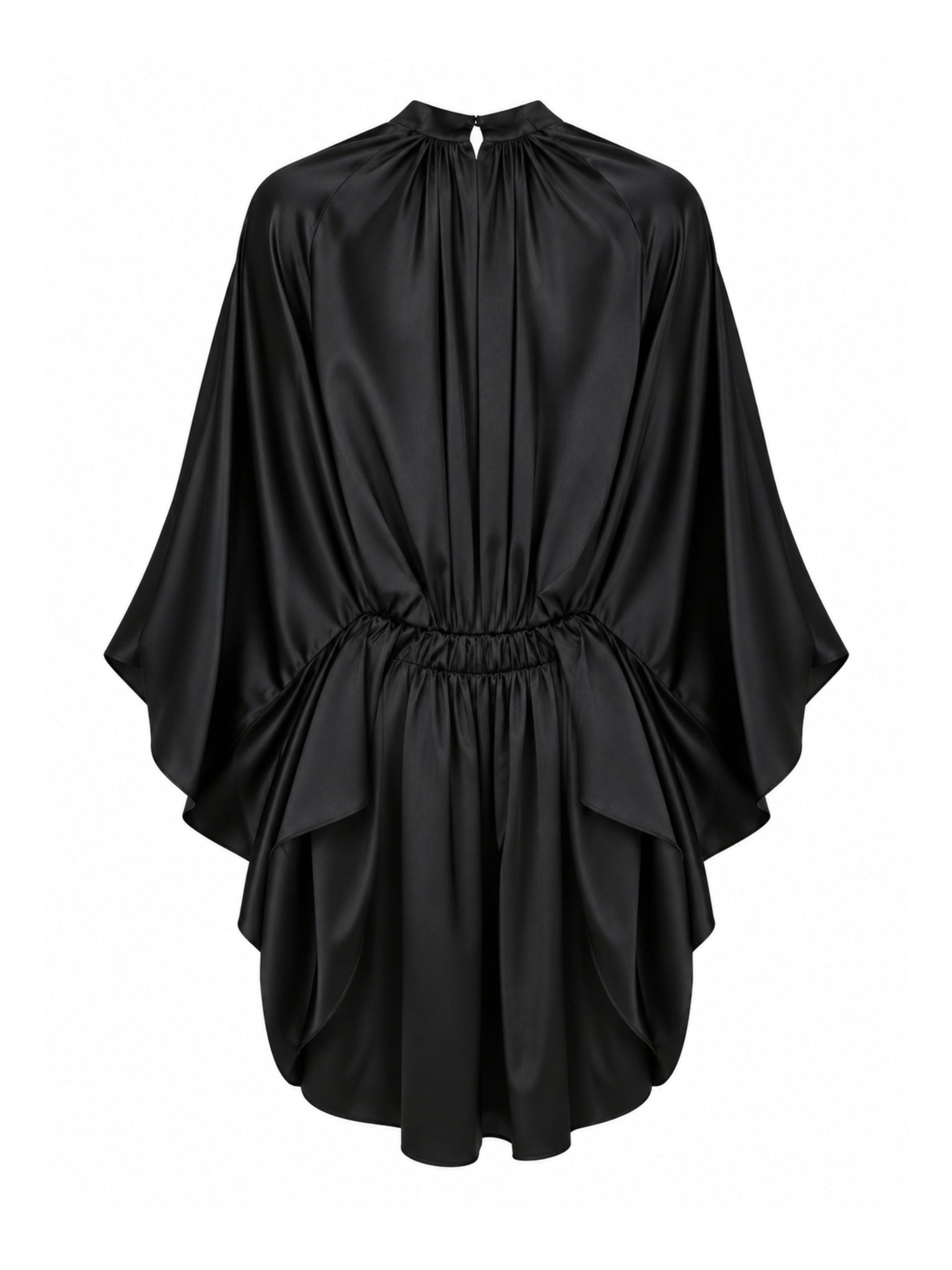Black Draped Blouse with Cape Sleeves