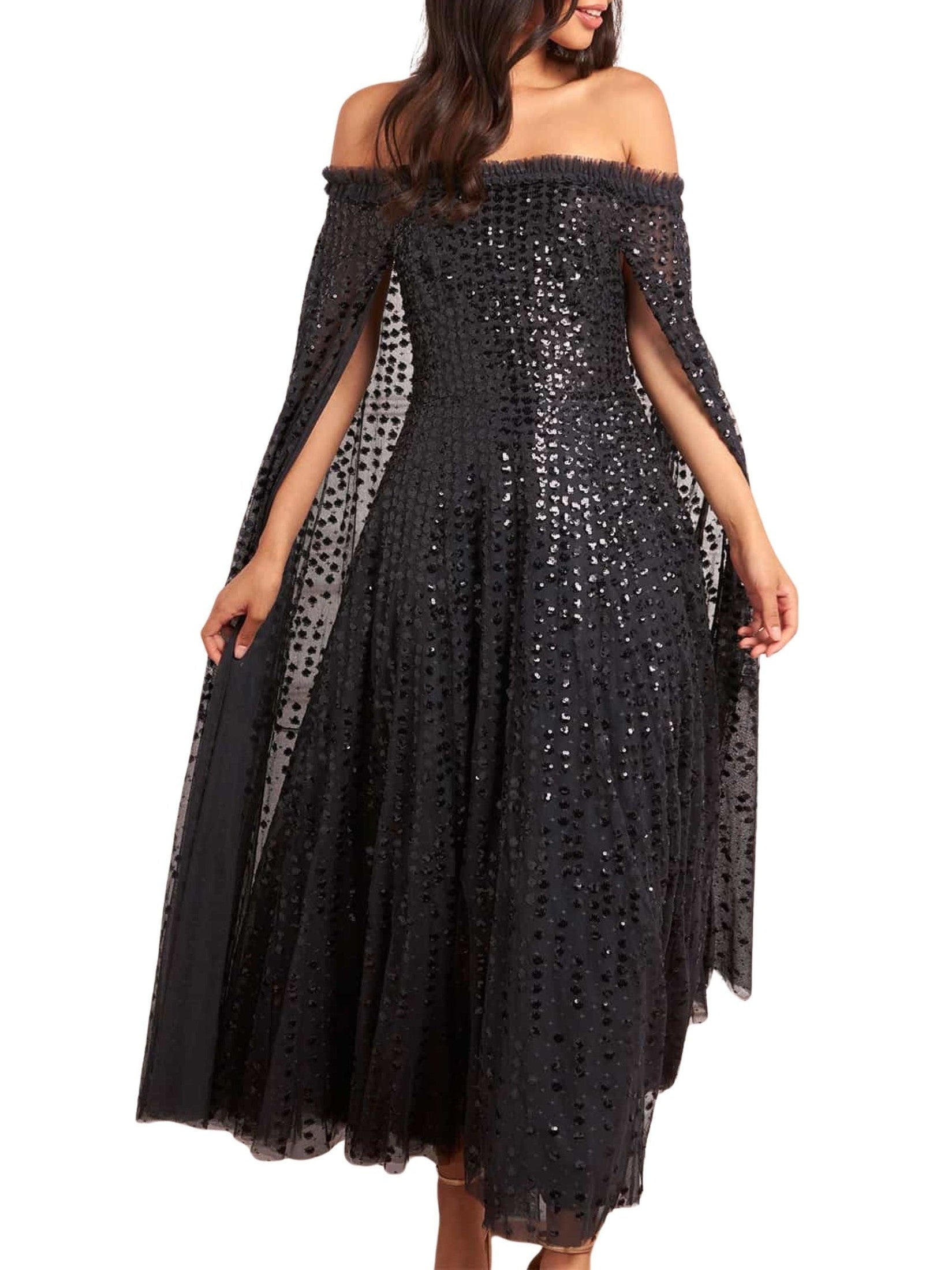 Raindrop cape ankle gown