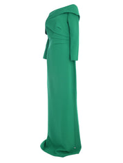 VERA LONG SLEEVE LONG DRESS WITH ASYMMETRIC DRAPE