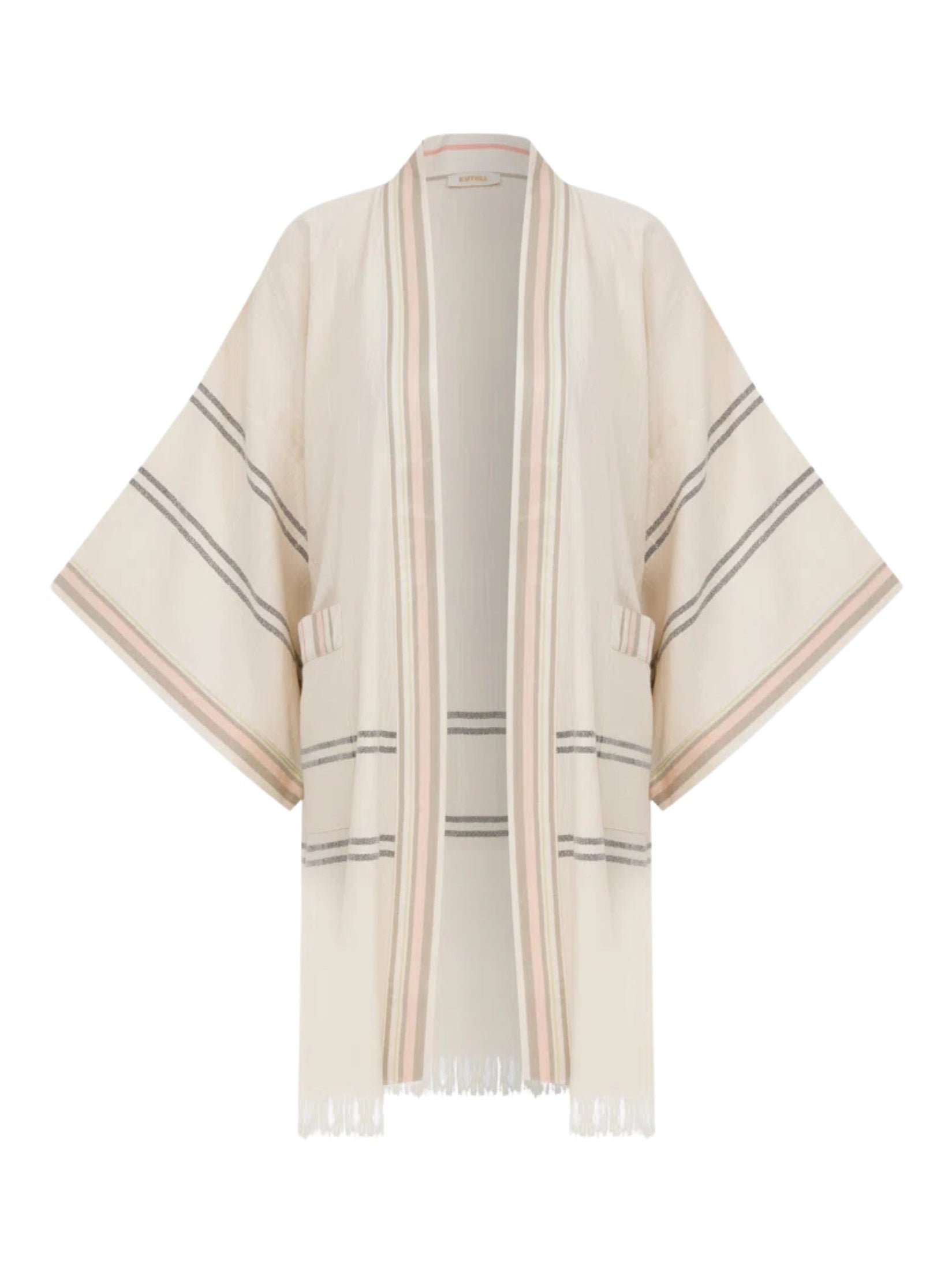 Pesthamal cotton short kimono with kutnu trim