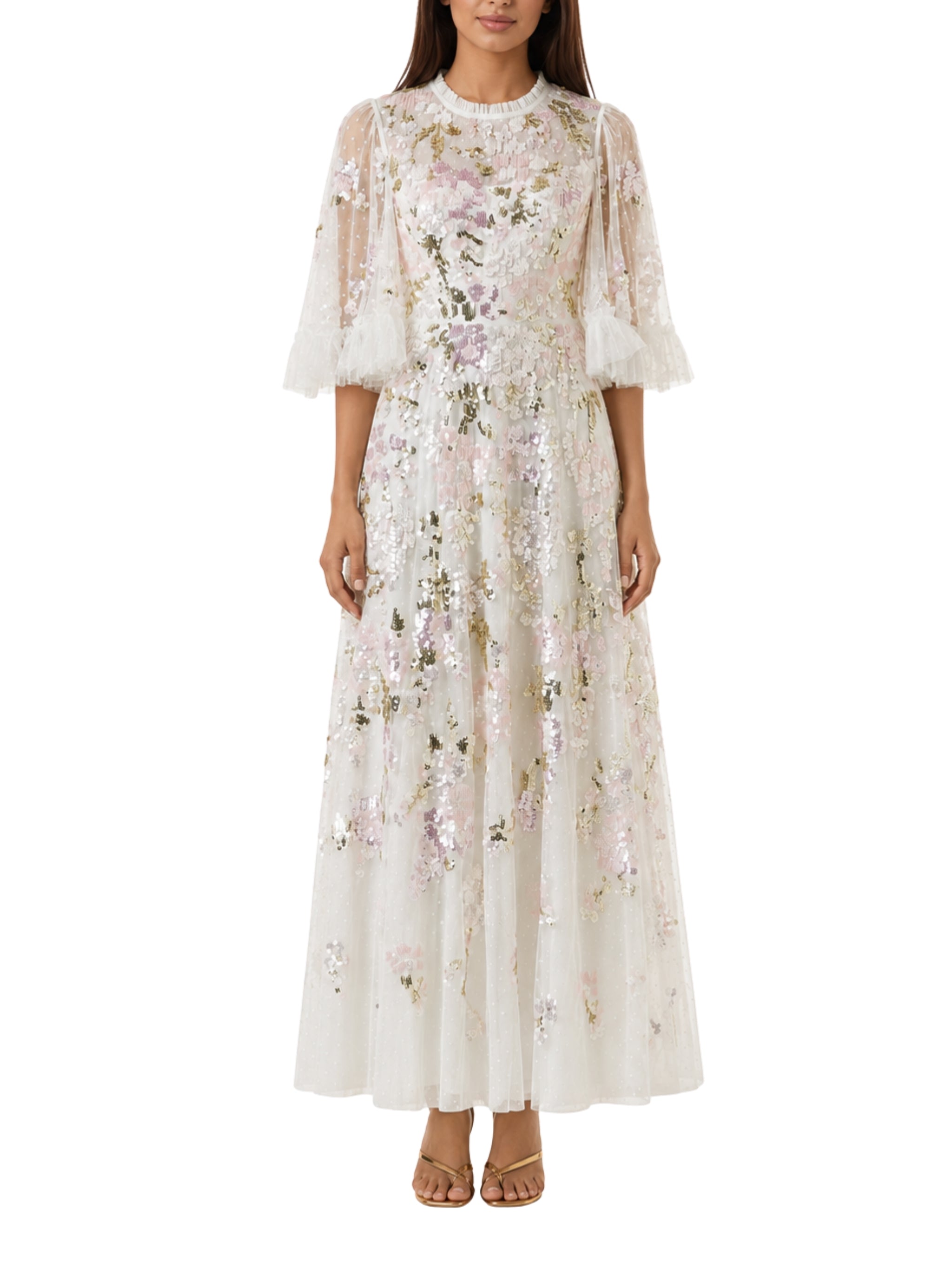 Wisteria sequin round neck ankle gown