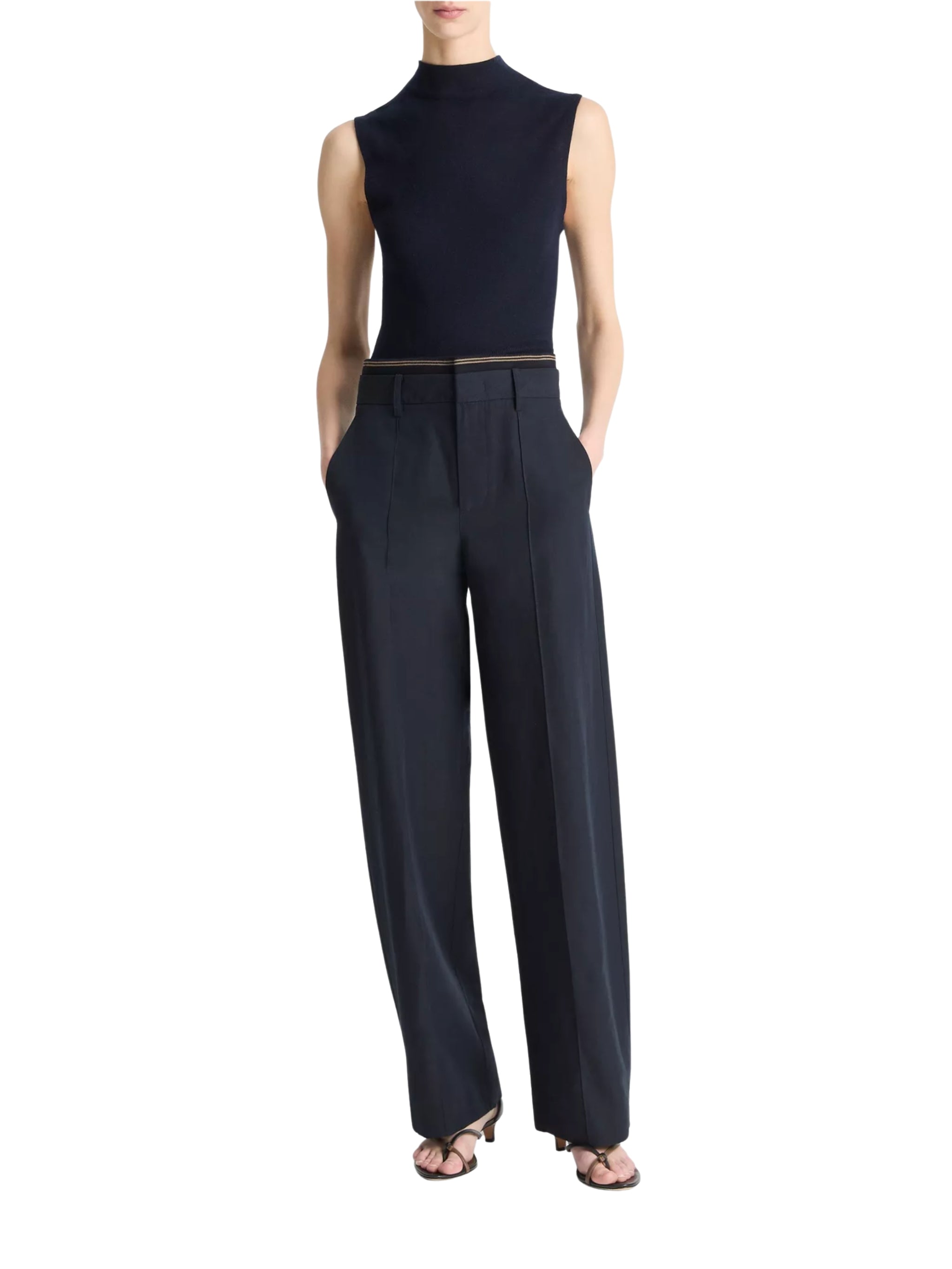 HIGH WAIST RIB TRIM TROUSER