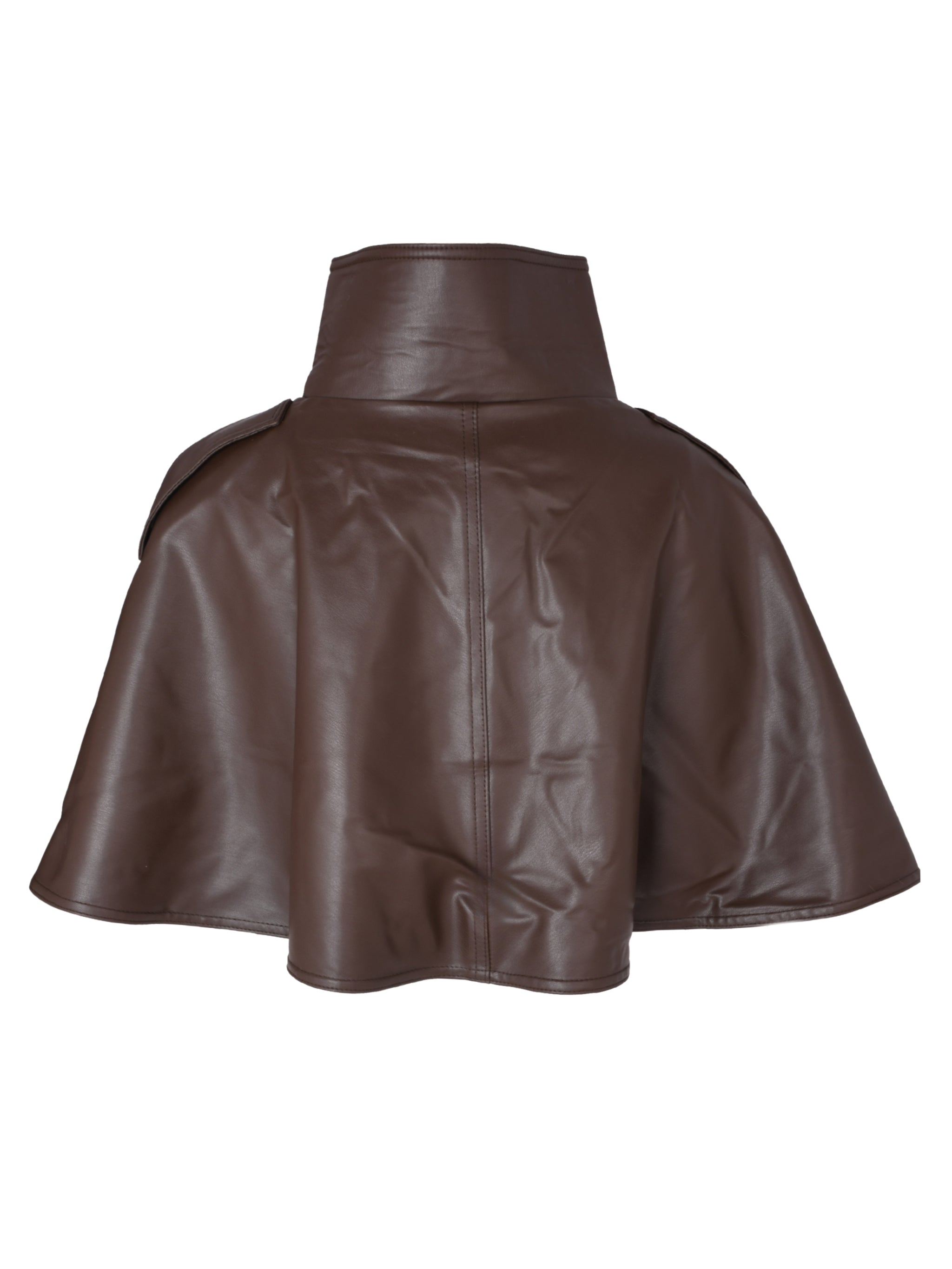 BROWN CLOAK VEGAN LEATHER JACKET