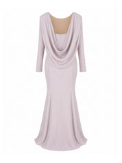 Hand embroiderd chest long sleeves off shoulder dress full cover modest dress fish cutpleated back