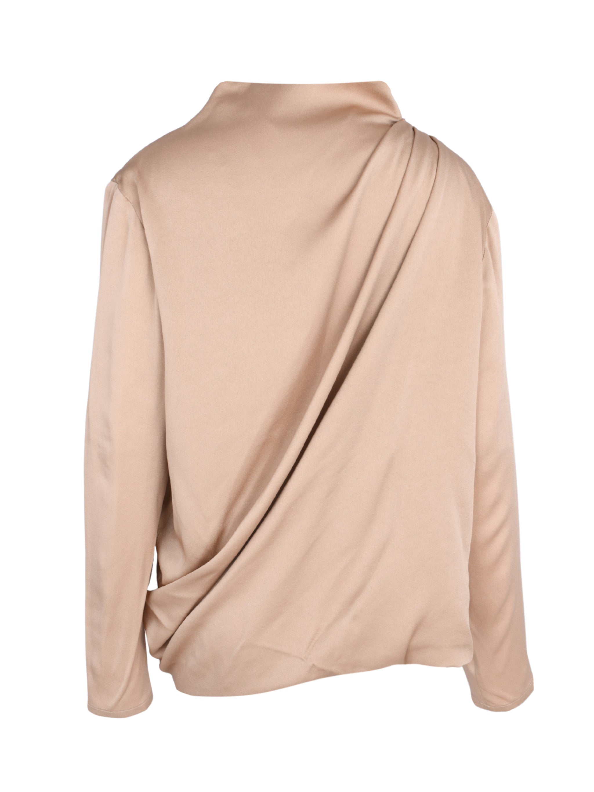 SHINY ENVER SATIN LONG SLEEVE TOP WITH PEPITA DRAPED DETAIL