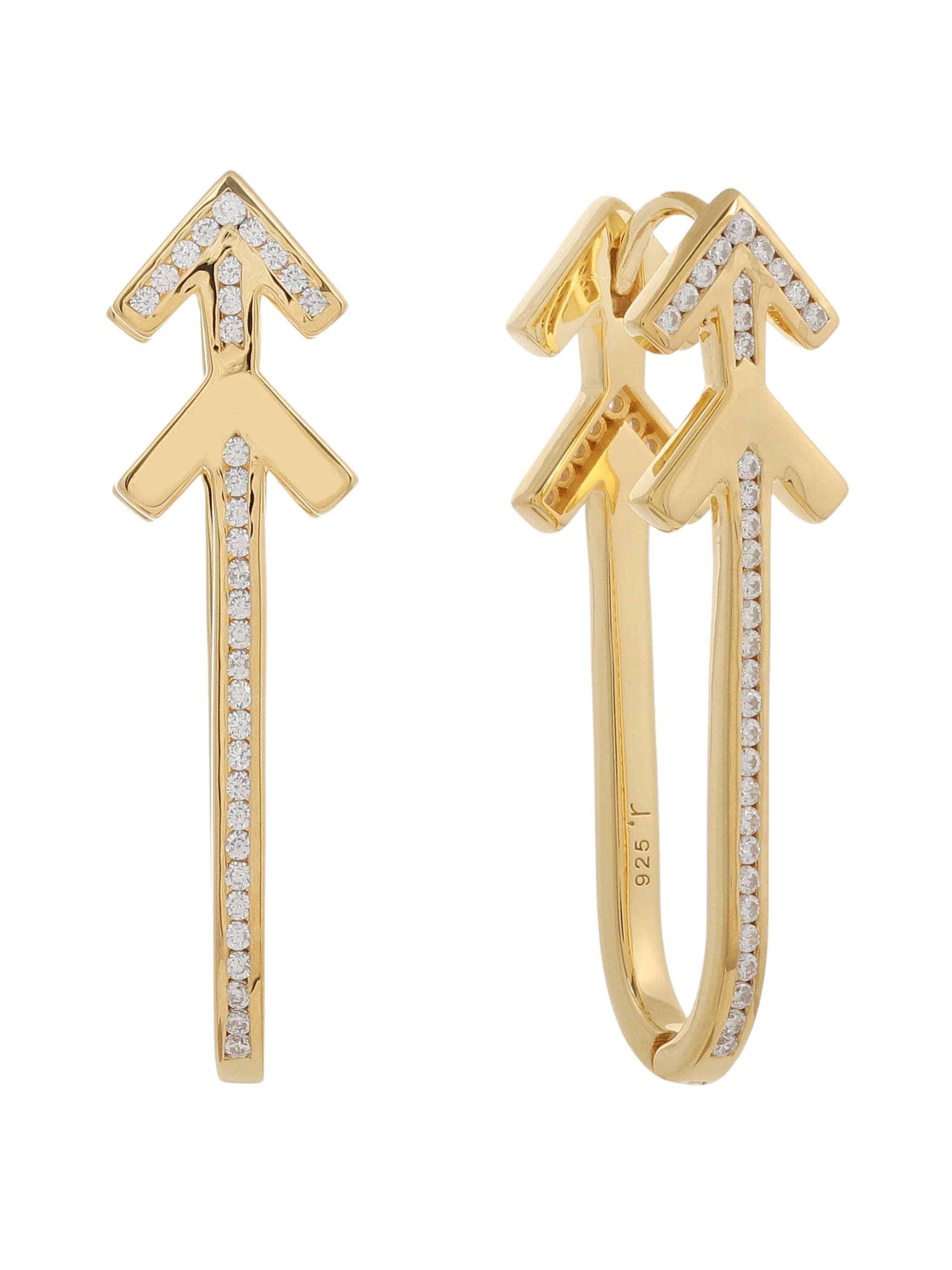Arrow earrings in asha earrings in in sterling silver & 18k gold vermeil and white cz