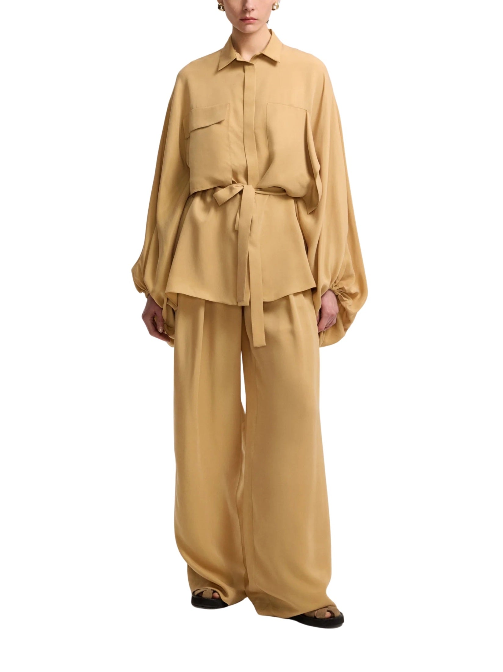 Drop shoulder cupro blouse