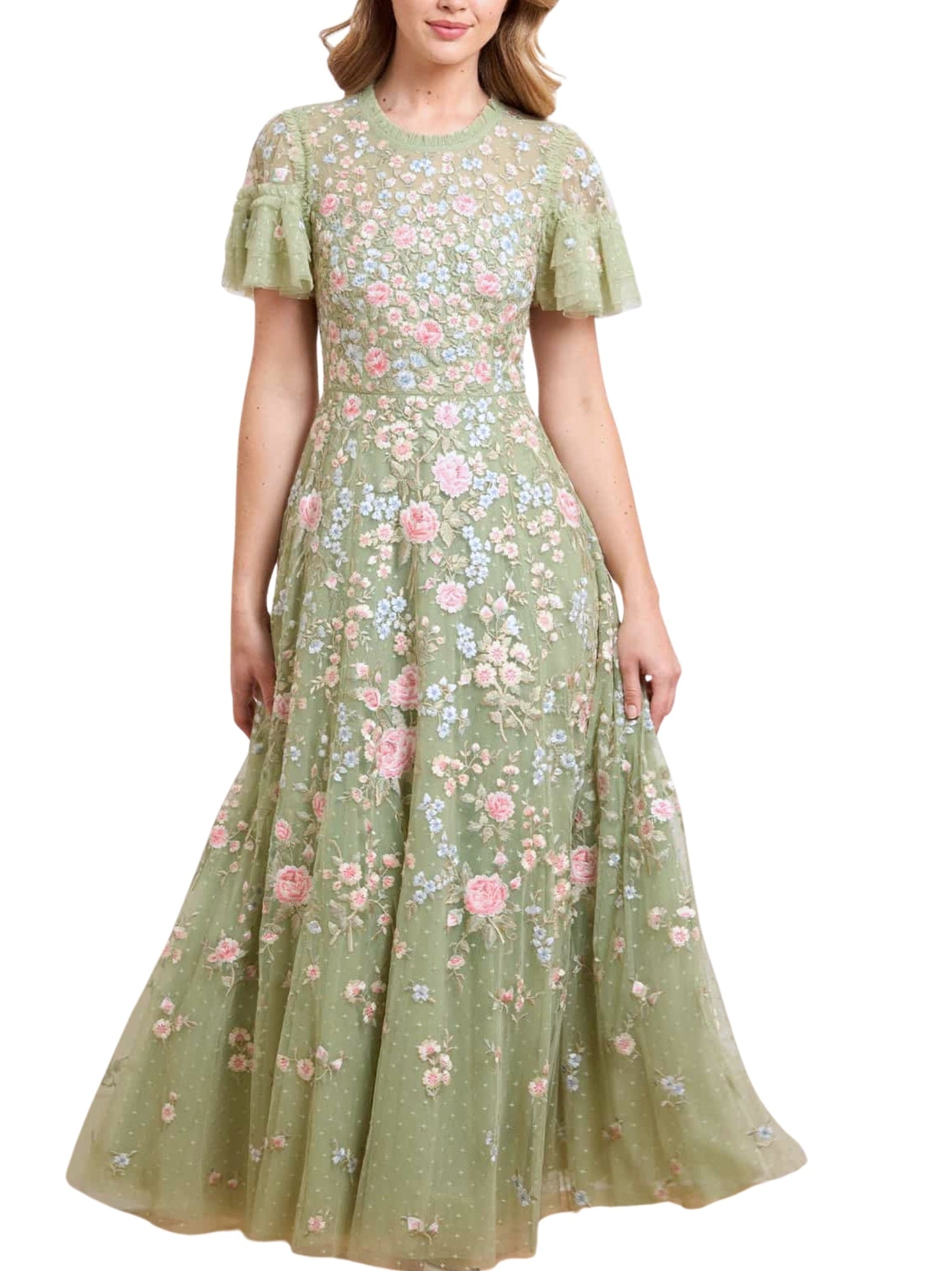 Antoinettes floral round neck ankle gown