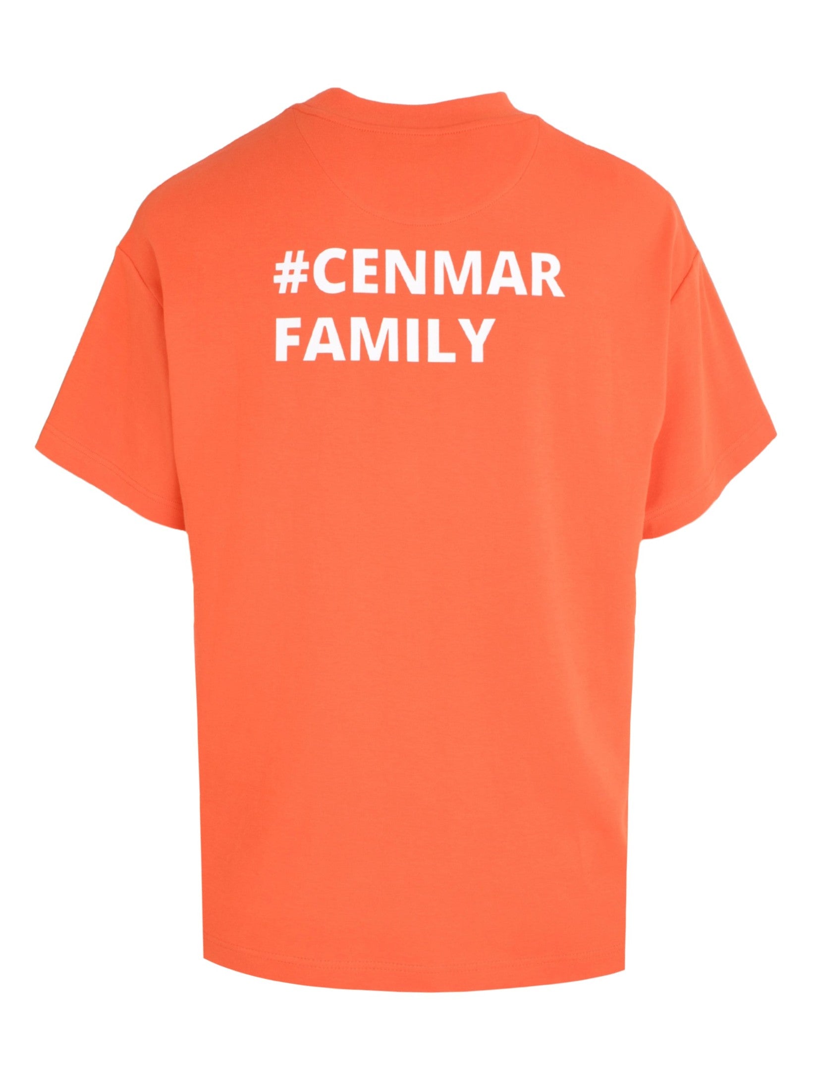 Cenmar orange t-shirt with ''family'' print the back