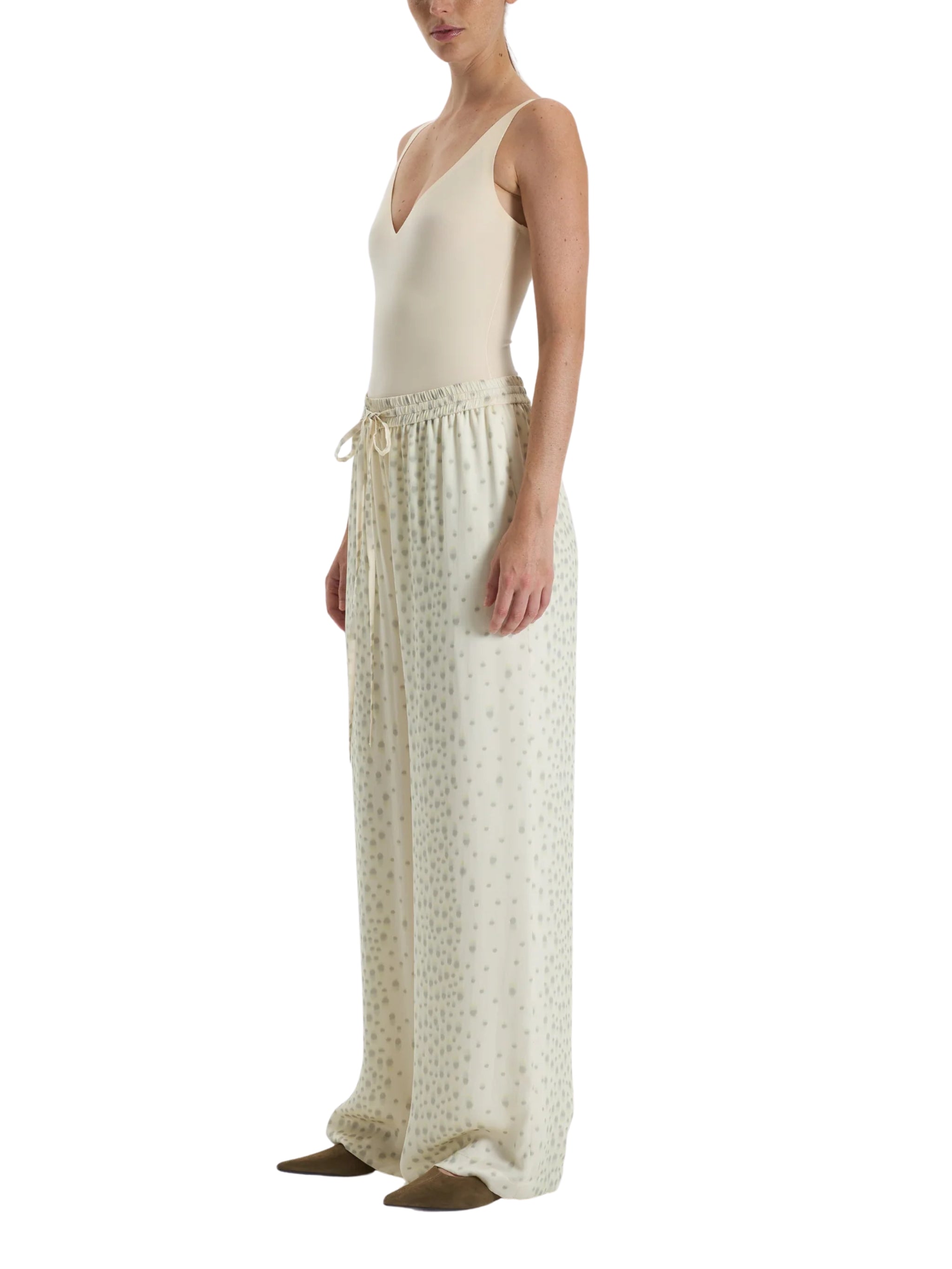 CREAM PATTERNED PALAZZO TROUSERS