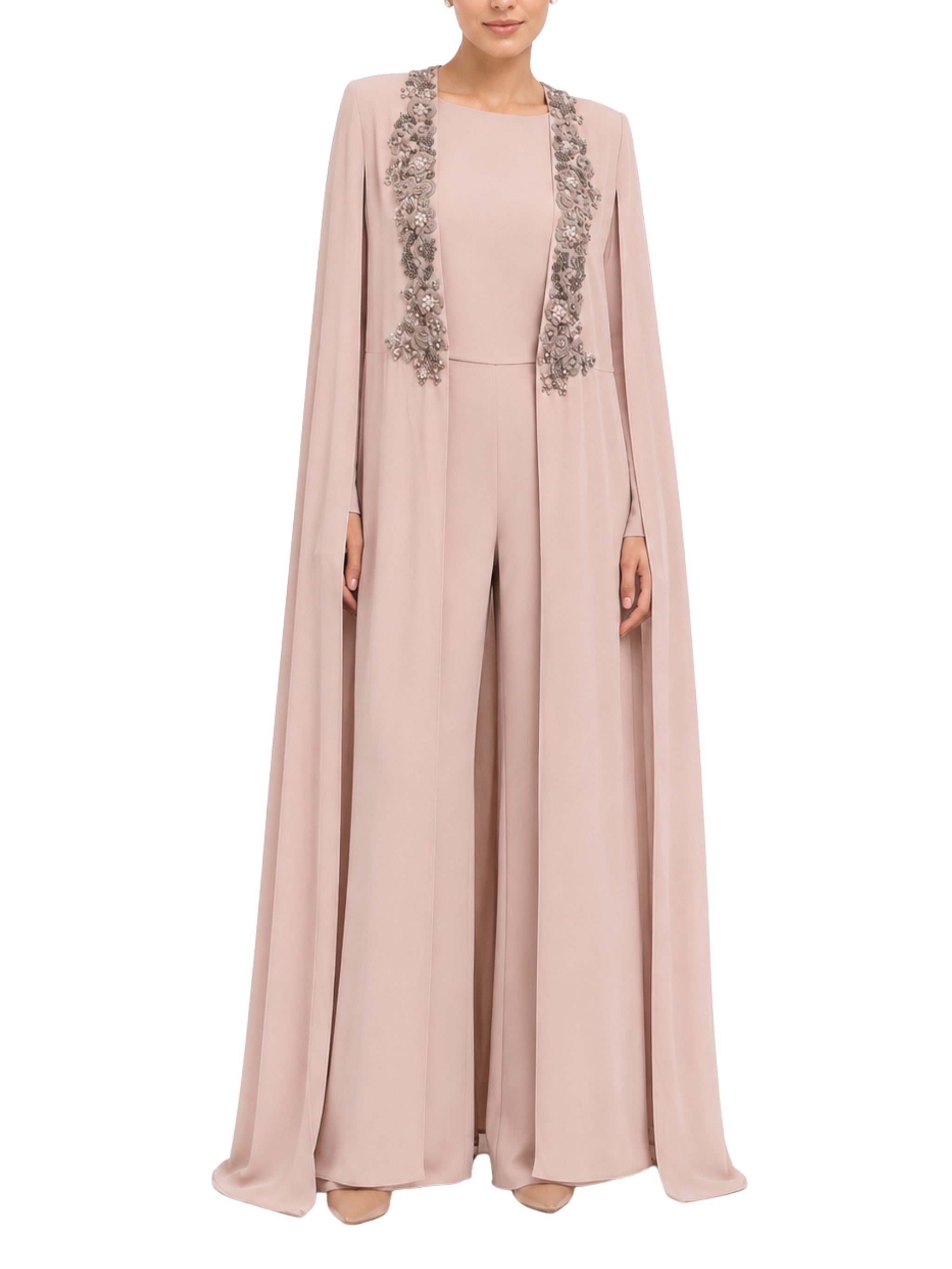 Pink Plain Dress With Cape
