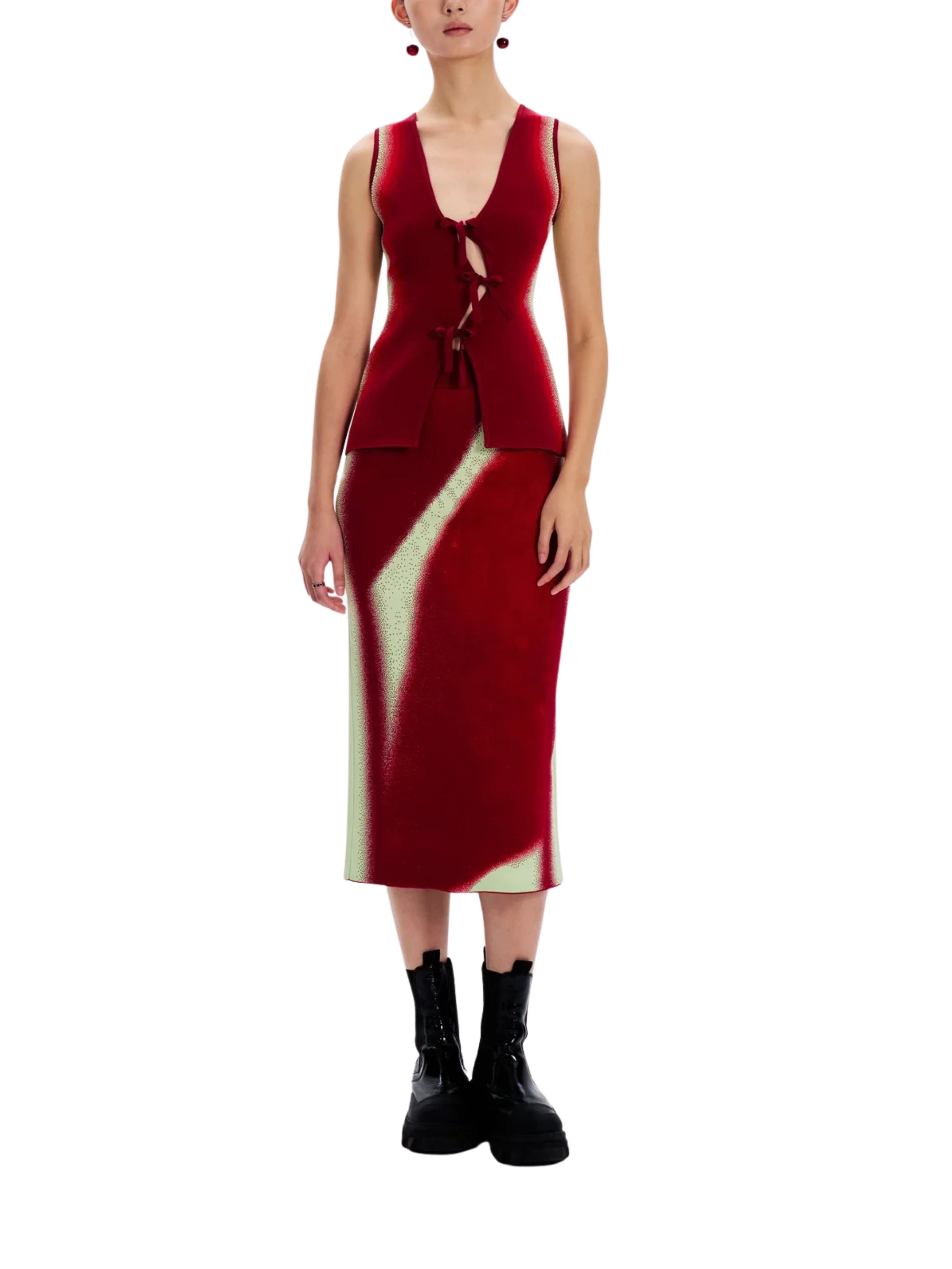 SOPHIE CHERRY PRINT MIDI SKIRT