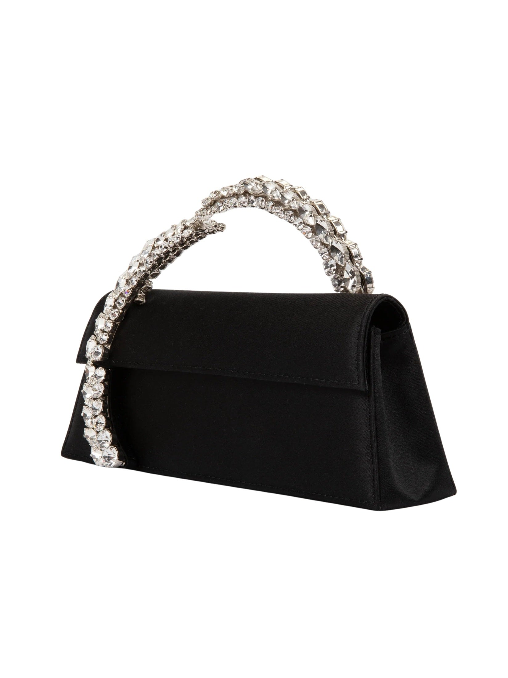 Karma Stone-Encrusted Satin Clutch Black