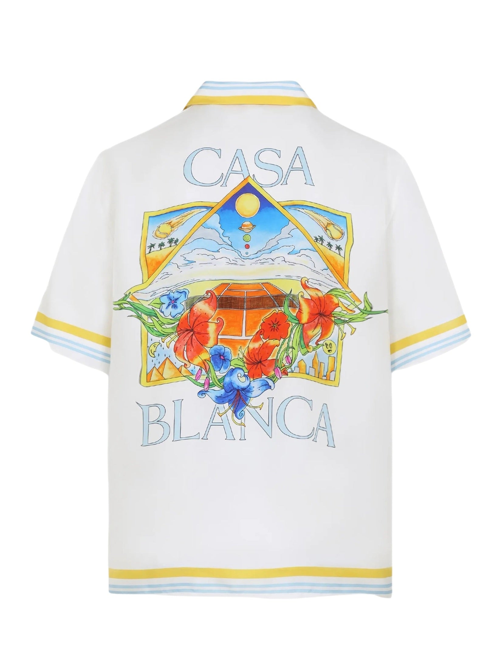 White Tennis Landscape Short Sleeve Silk Shirt
