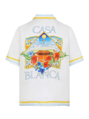 White Tennis Landscape Short Sleeve Silk Shirt