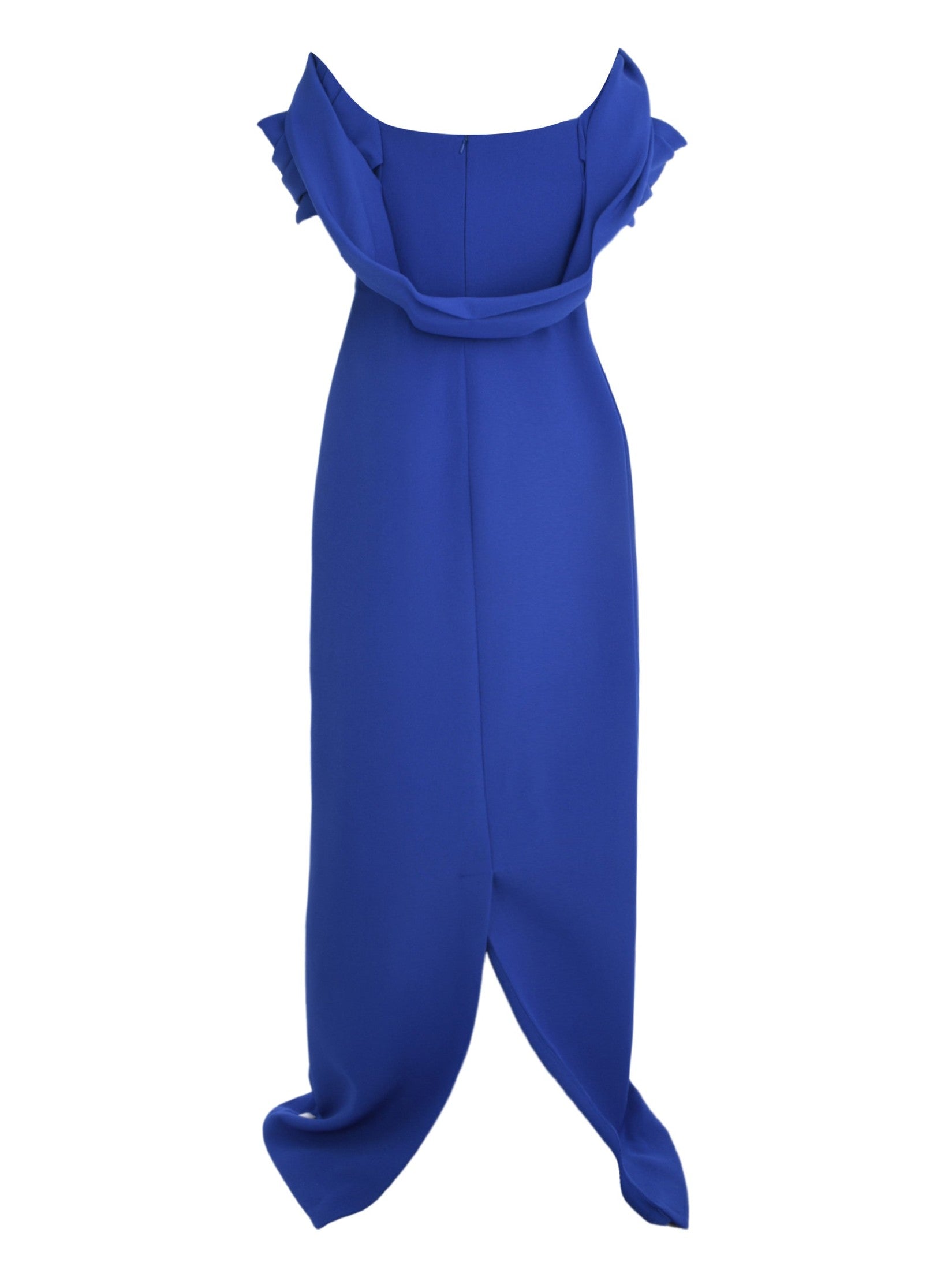 Riva cap sleeve column gown with sculptural draping