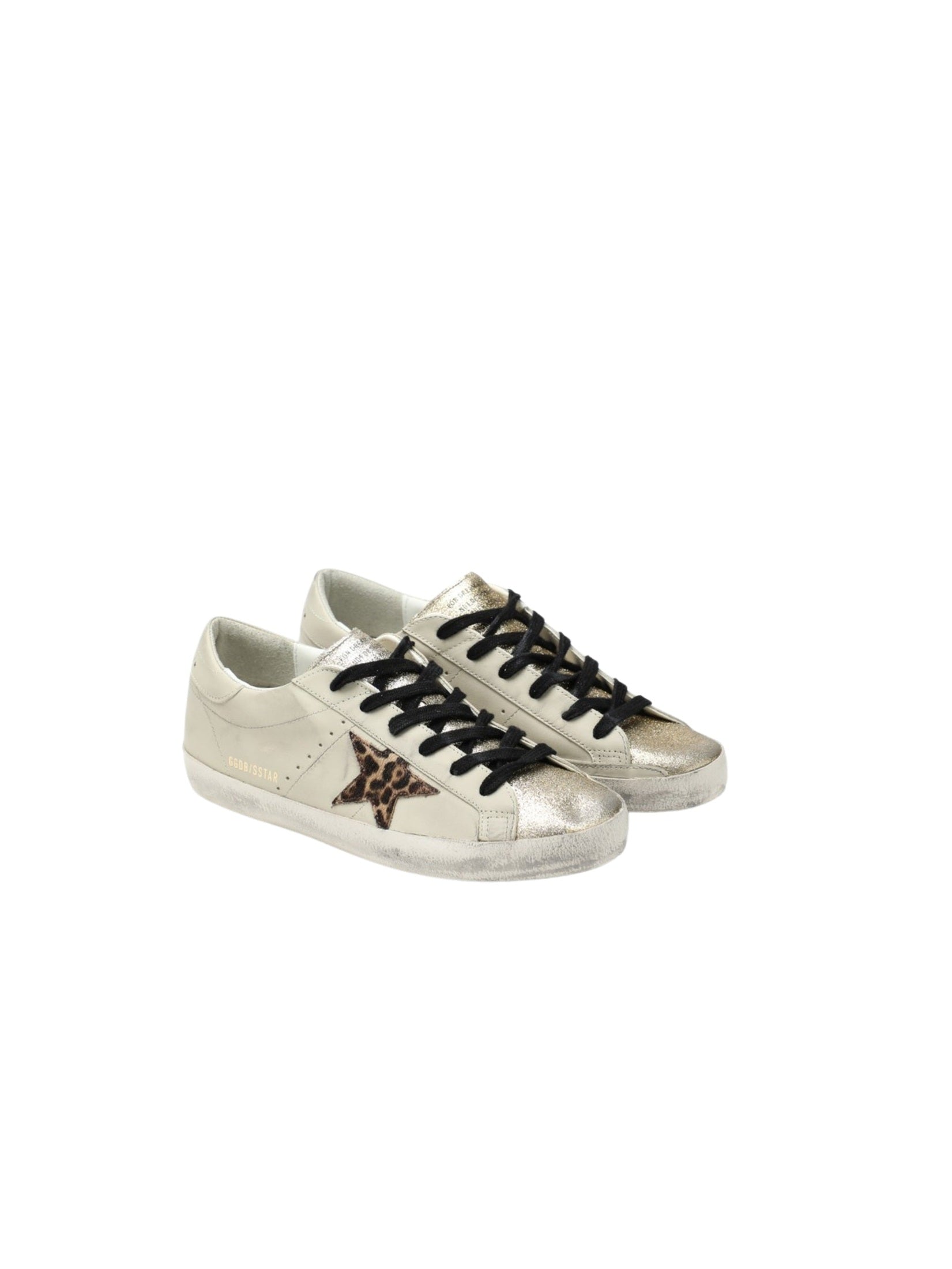 Super star leather upper glitter toe and tongue leather heel leopard horsy star