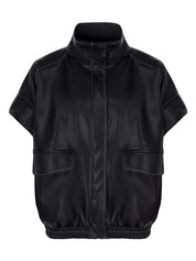 BLACK VEGAN LEATHER WITH STITCHING DETAIL JACKET-VEST