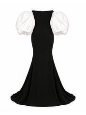 Scuba Maxi Dress with Puffy Satin Sleeves
