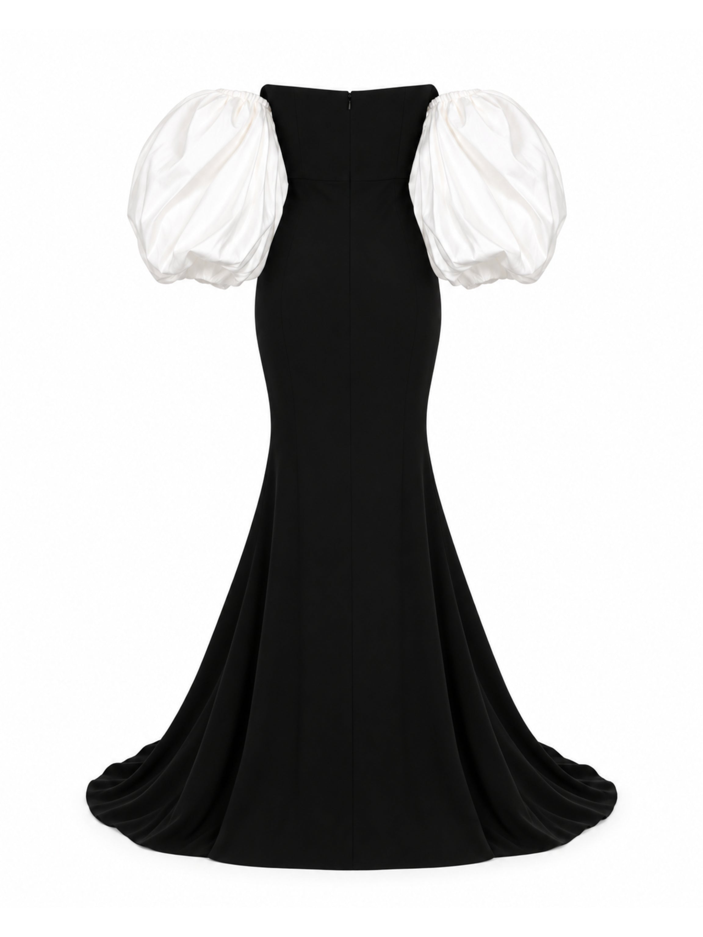 Scuba Maxi Dress with Puffy Satin Sleeves