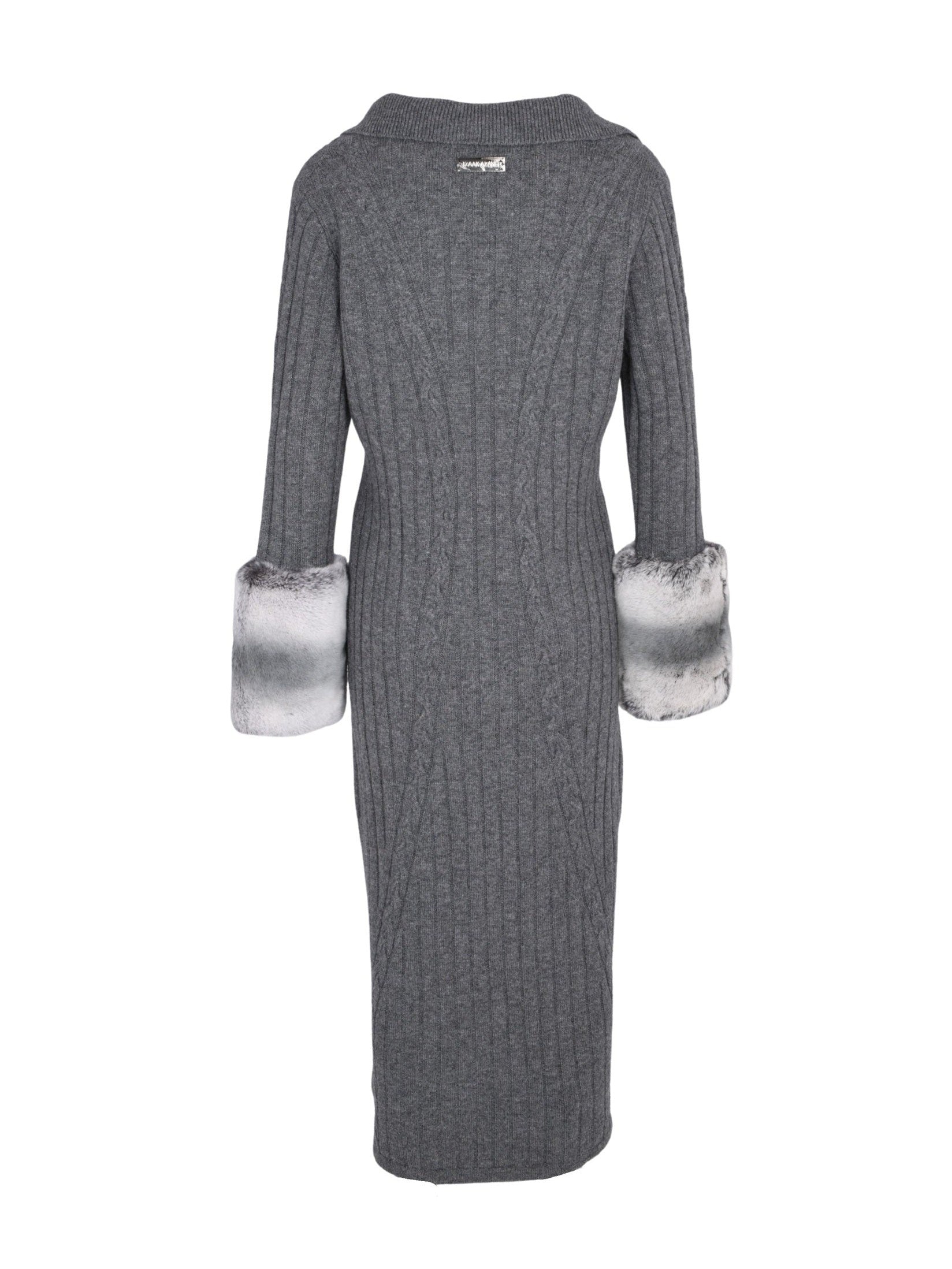 The long cable knit dress with cuffs in storm