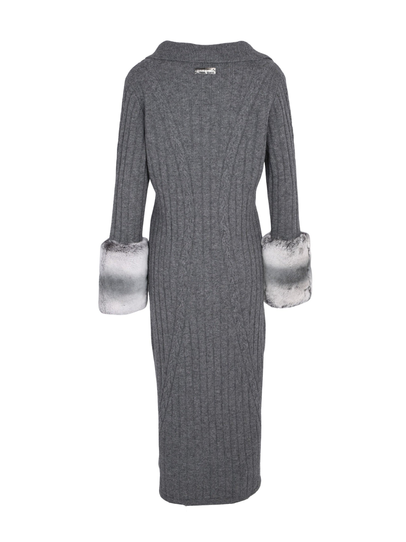 The long cable knit dress with cuffs in storm