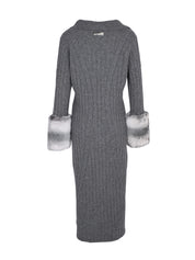 THE LONG CABLE KNIT DRESS WITH CUFFS IN STORM