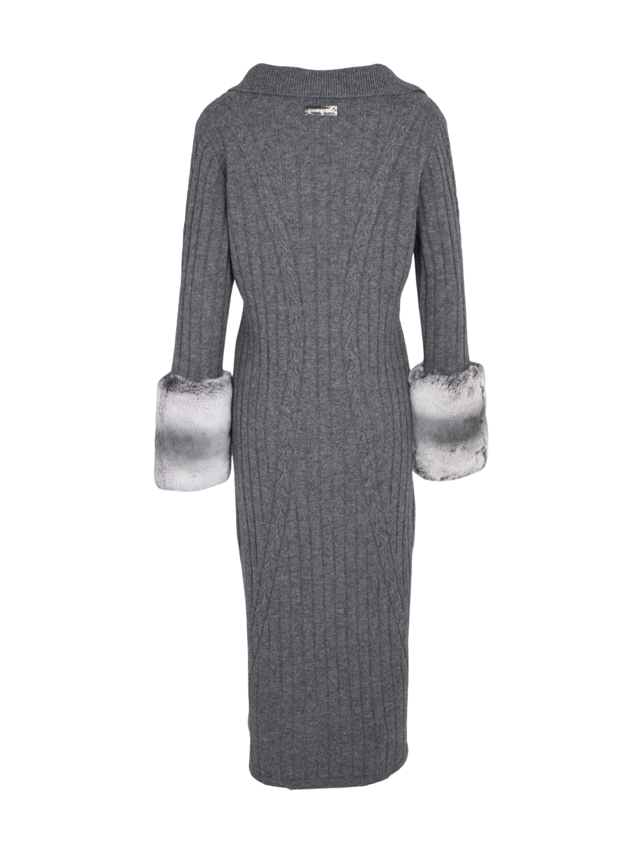 THE LONG CABLE KNIT DRESS WITH CUFFS IN STORM