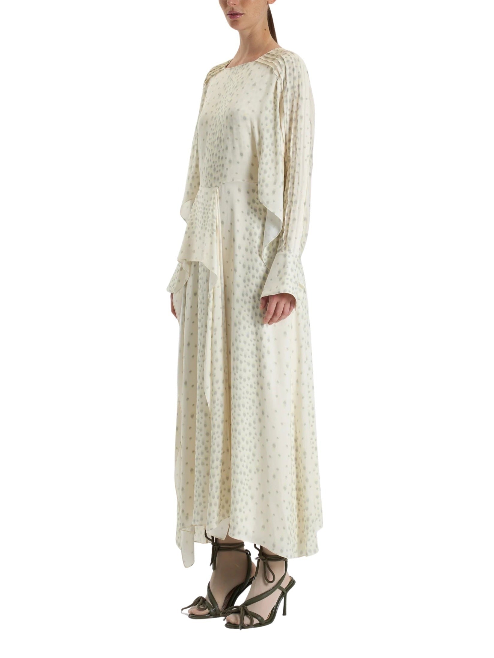 Ecru patterned long dress