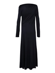Satin jersey draped long sleeve midi dress