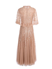 DAPPLED SEQUIN CAPE ANKLE GOWN