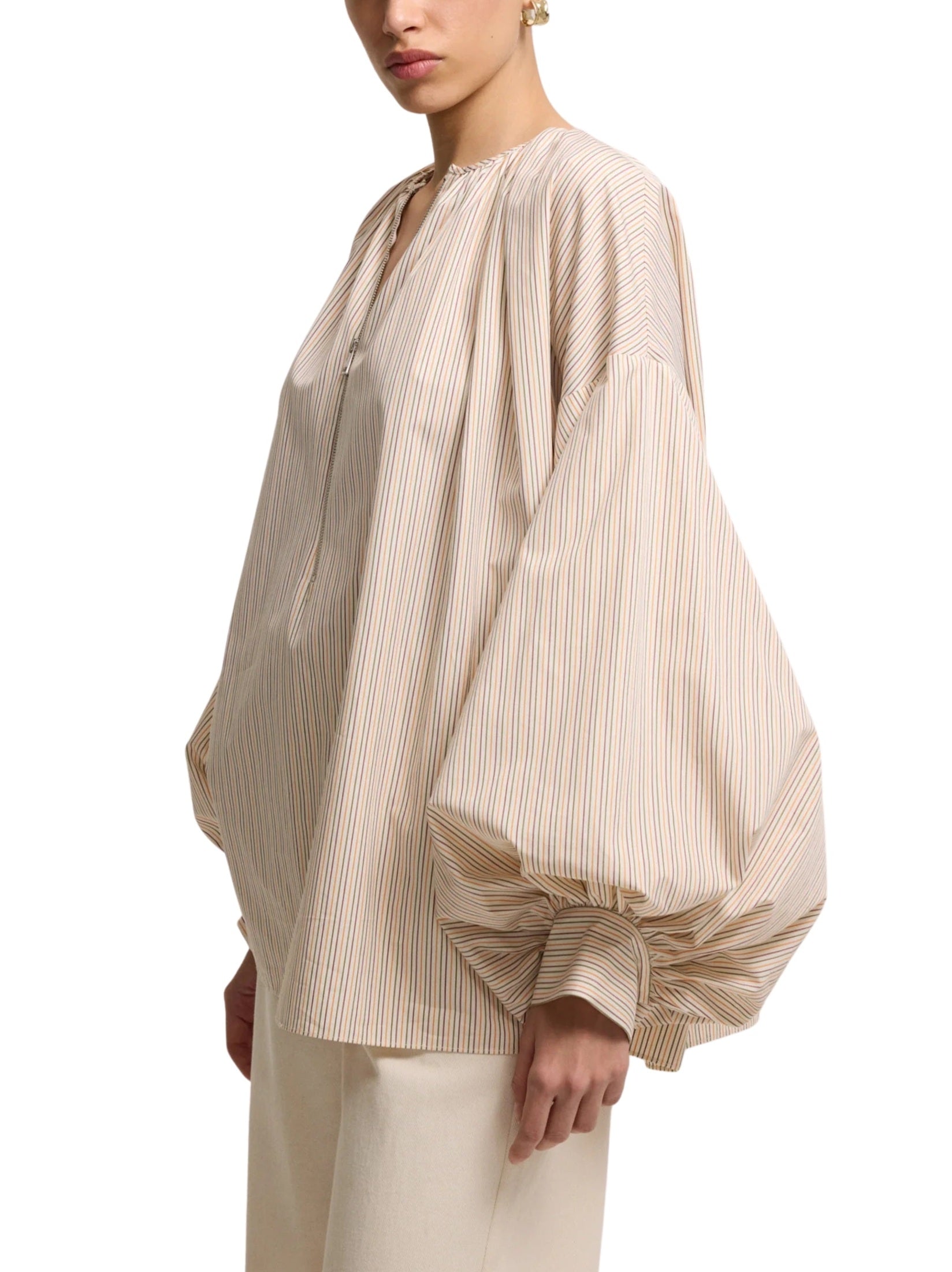 Zippered striped cotton tunic