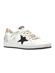 Ballstar leather upper and toe glitter star and heel suede spur
