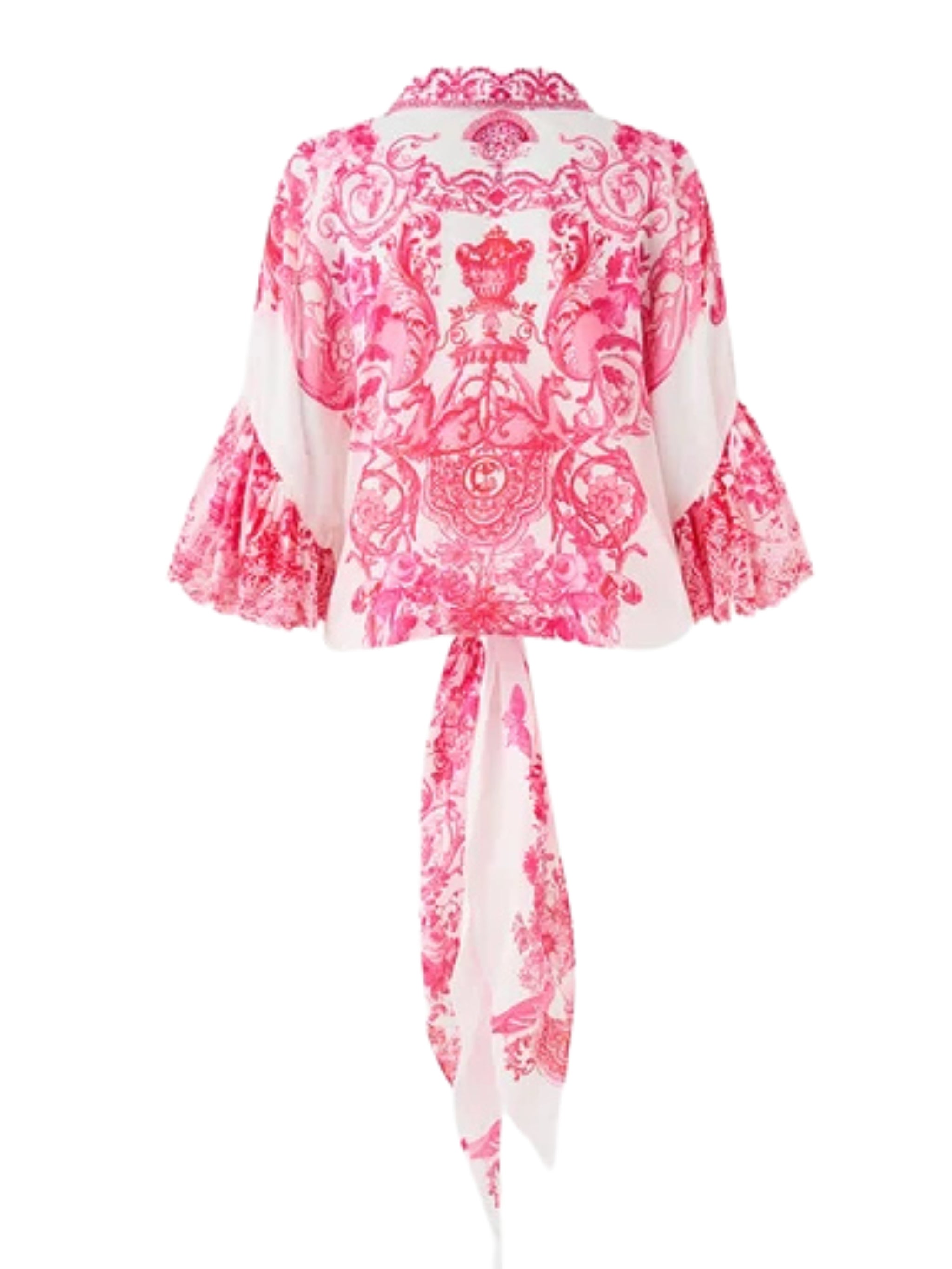Tie front shirt with sleeve frill