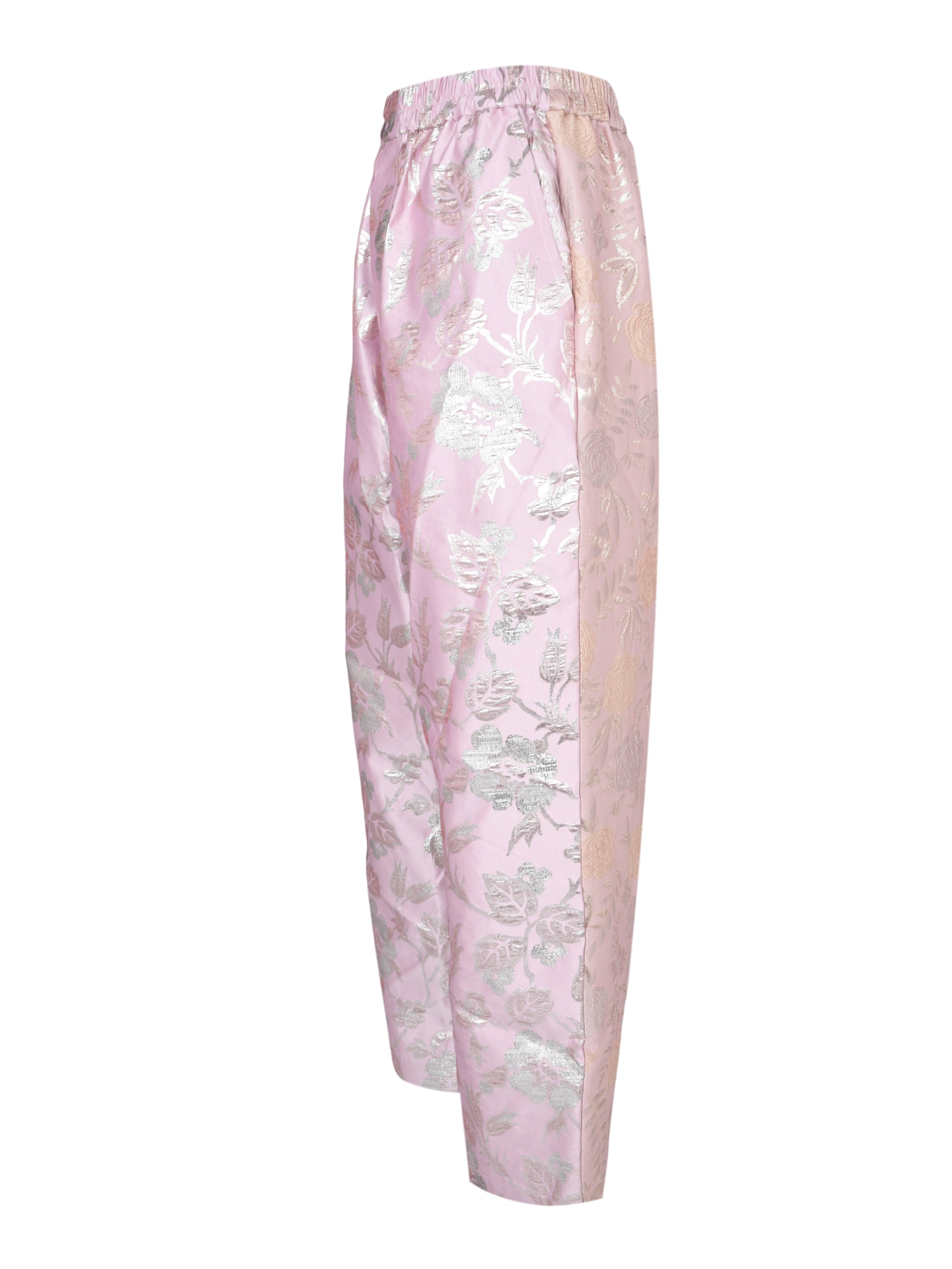 Mix lamejacquard straight fit ankle pants with full elastic waistband pristine