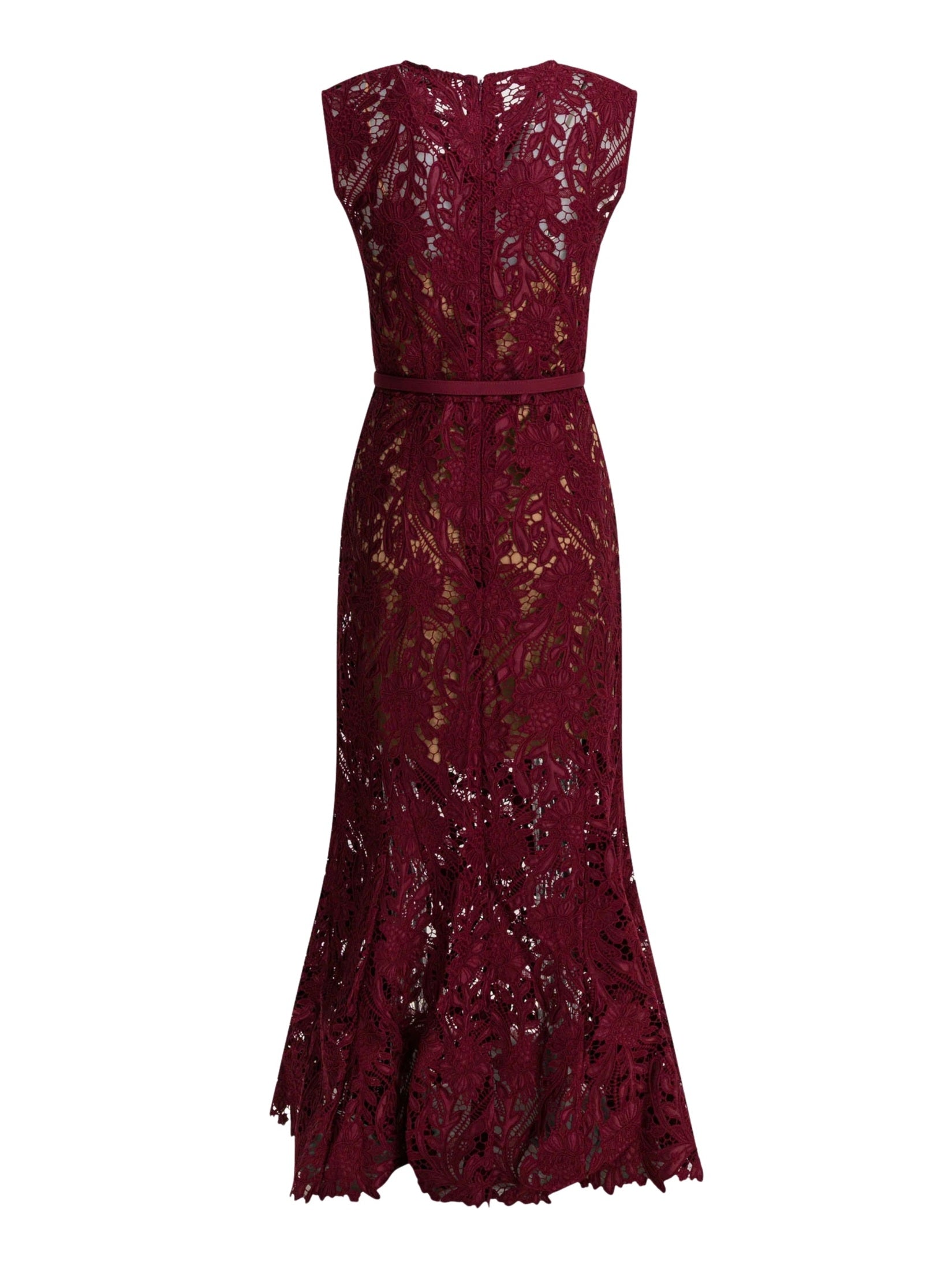 Burgundy guipure lace midi dress
