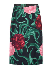 Pencil Skirt Peony Black In Sablé Satin