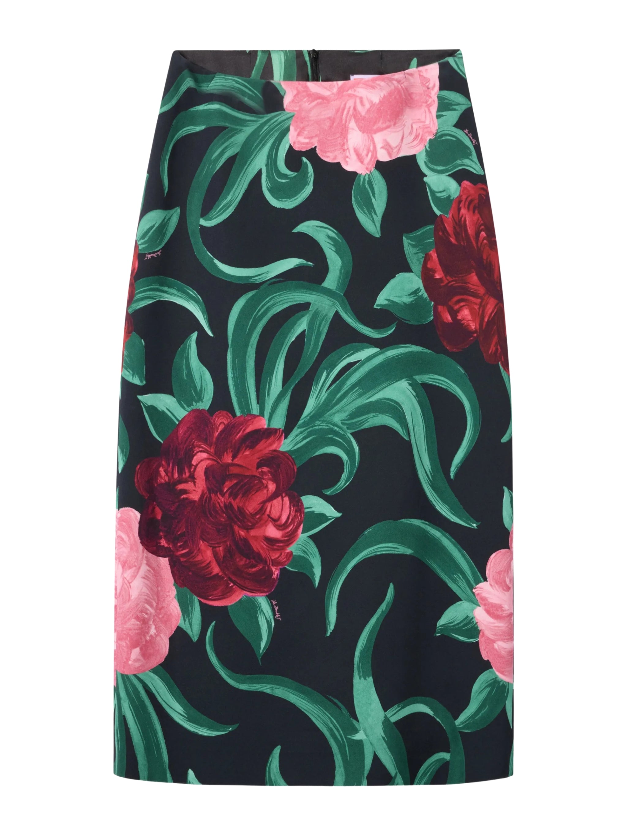 Pencil Skirt Peony Black In Sablé Satin