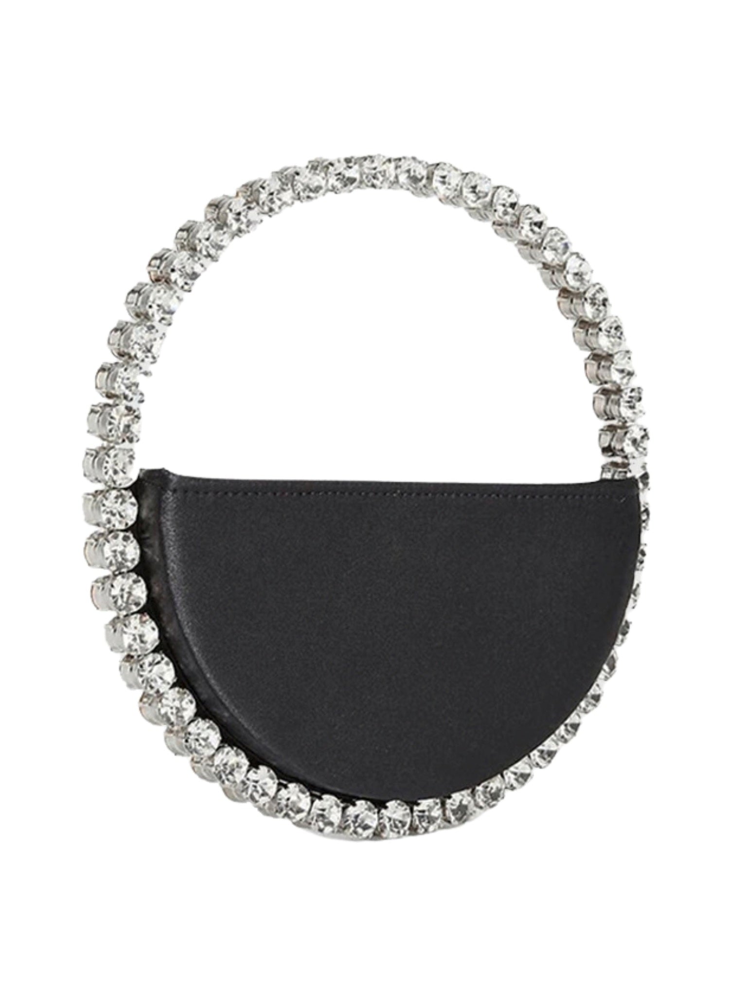 Eternity satin black round stone-encrusted satin clutch