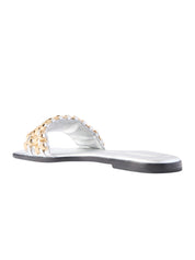 Faye beaded metallic leather flat slide