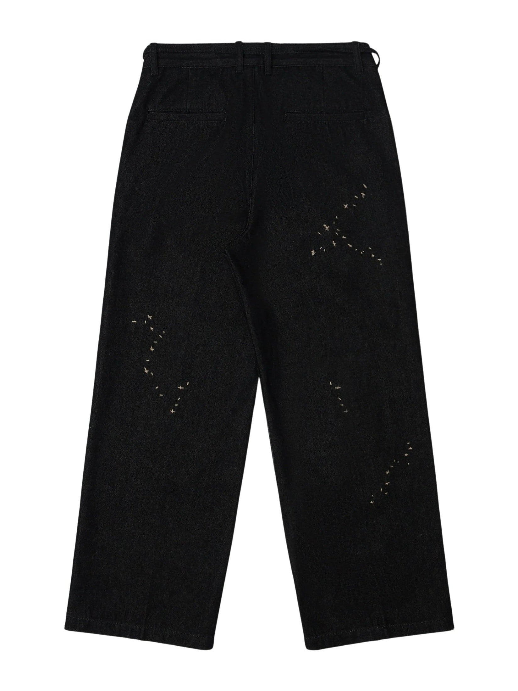 Lazy denim pleated trousers faded black