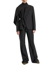 KHAKI BELTED DRAPED JACKET