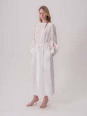 White Linen Dress with Buttons