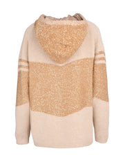 PLATINUM HOODED SWEATER WITH SEQUIN GEOMETRIC INTARSIA