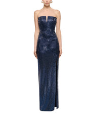 STRAPLESS ALL OVER DIAMANTE GOWN NAVY