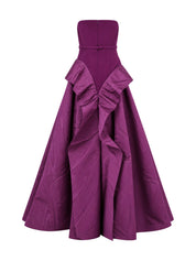 Strapless gown with contrast flare detail