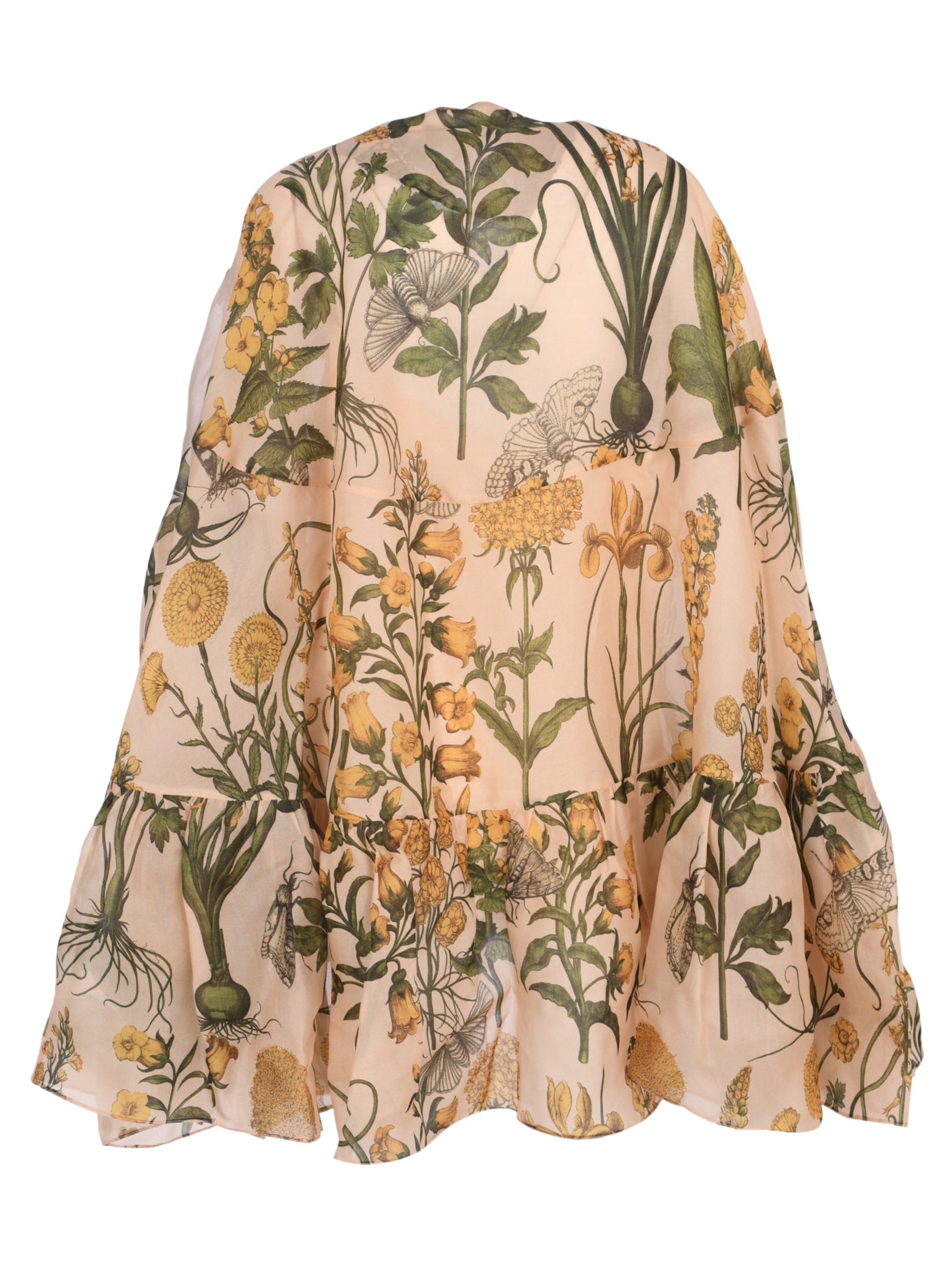 Saru mix organza silk and organza silk print cloak blouse with back gathered peplum
