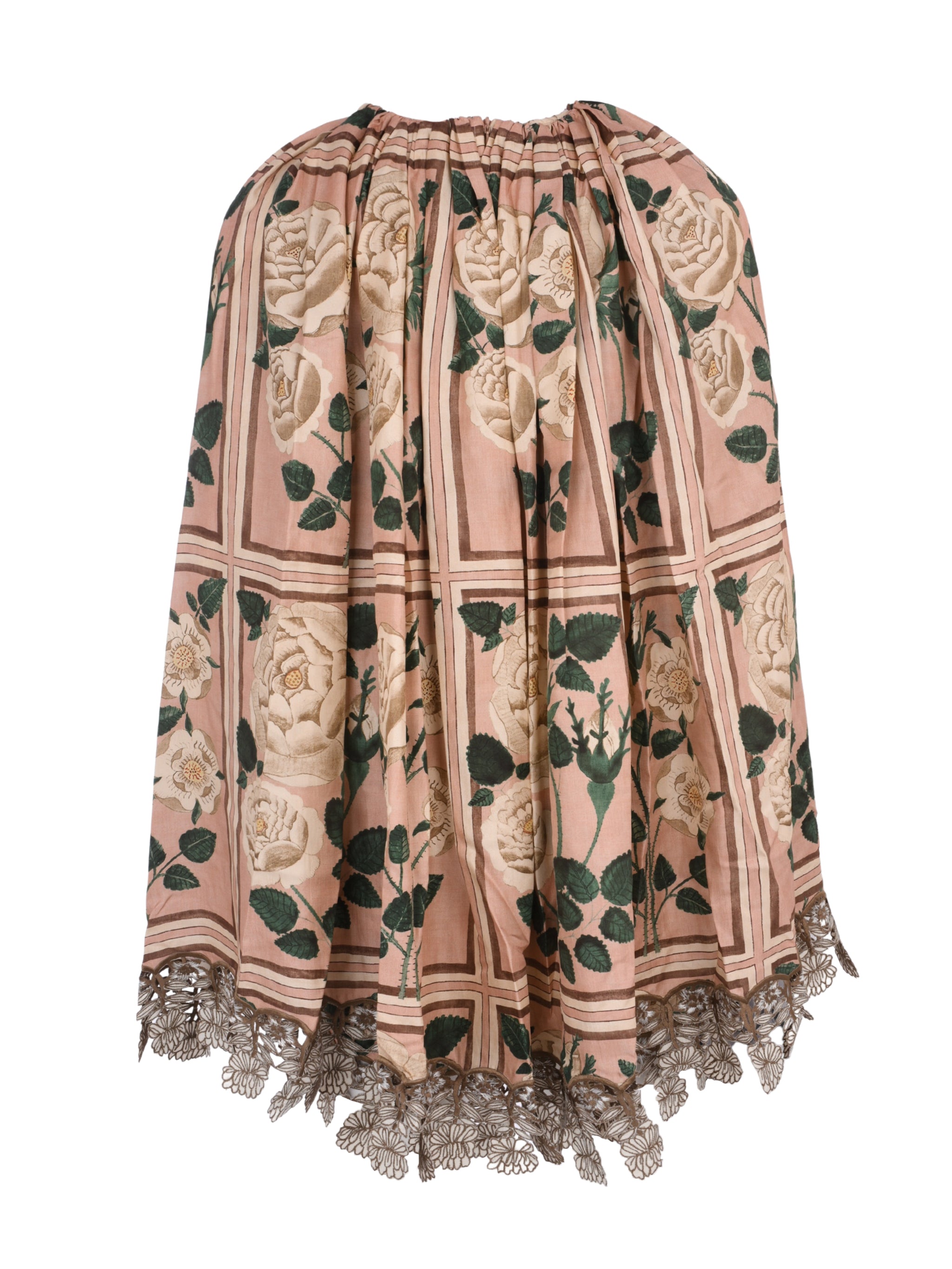 Sutra embroidered hemline twill silk print cape blouse