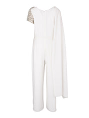 White Jumpsuit with Scarf and Embroidered Sequins